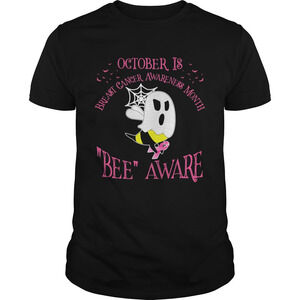 October Is Breast Cancer Awareness Month Bee Aware Ghost  Shirt